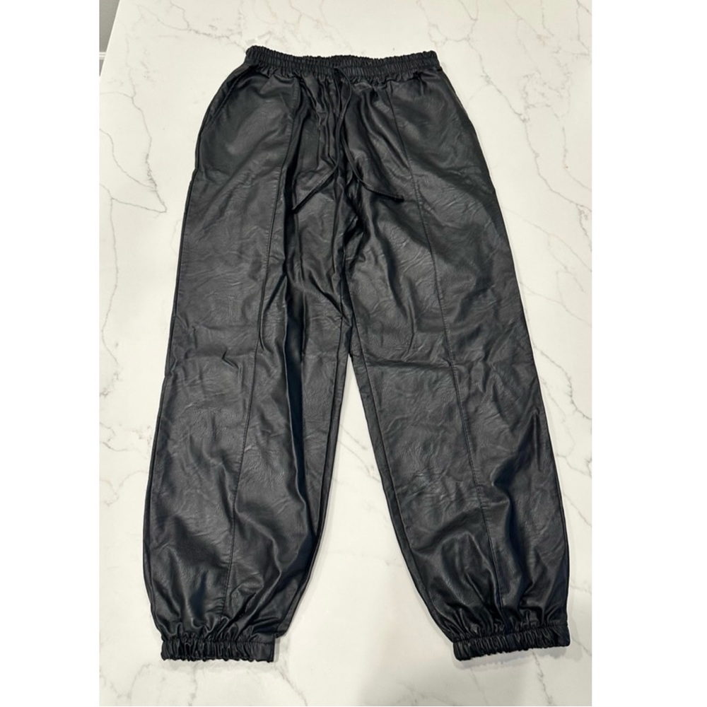 Boohoo High Waisted Faux Leather Joggers size 14